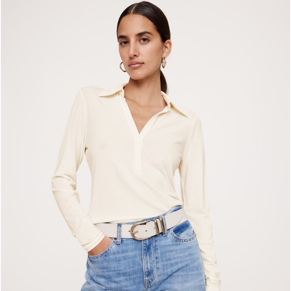 BR Aleah Cream Johnny Collar Top